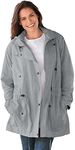 Woman Within Women's Plus Size Fleece-Lined Taslon Anorak Rain Jacket - 2X, Gunmetal Silver