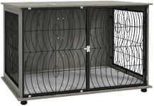 PawHut Dog Crate Furniture, Dog Cage End Table with Large Top, Soft Washable Cushion, Lockable Front Door, Wire Mesh Ventilation, Indoor Pet Crate for Extra Large Sized, 118 x 75 x 82cm - Grey