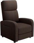 Linen Fabric Manual Recliner Chair with Side Pocket, High Backrest, Thick Cushion, Adjustable Push-Back Recliner, Cozy Lounge Chair for Living Room, Bedroom & Home Theater - Brown