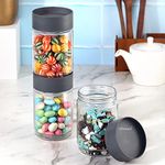 CELLO Modustack Glassy Storage Jar | Glass Jar with Lid | Air Tight Steel Lid and Stackable | For Storage of Food, Pulses, Spice, Cereals, Cookies, Dry Food | Set of 3 | 750ml, Grey