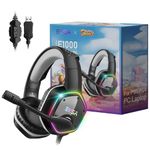 EKSA E1000 USB Gaming Headset for PC, Computer Headset with Microphone Noise Cancelling 7.1 Surround Sound, LED RGB Lamp, Wired Gaming Headset Compatible with PC Computer, PS5, PS5, Mac (Grey)