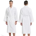 UTJZIB Men's Robe,Pure Cotton Robe for Men,Absorbent Bathrobe,Luxurious Terry Cloth Bathrobe with Shawl Collar, White, One Size