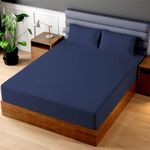 Superity Linen Short Queen Fitted Sheet - Soft and Comfortable Bed Sheet Made from 100% Cotton - 200 Thread Count for Optimal Durability and Smoothness - Navy