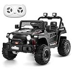 TEOAYEAH 12V 4WD Ride on Truck Car for Kids, Powerful Electric Vehicle w/Parent Control, Wireless Music/USB, Wear-Resistance Wheels, Storage Trunk, Spring Suspension, Ideal Gift to Kids-Black