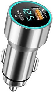 [2024 latest model]BELIYO car usb charger 2 port fast charge [QC3.0+PD 30W] 36W/2.4A Full metal voltage display meter cigarette lighter socket USB cigar socket USB fast charging car charger(Silver)
