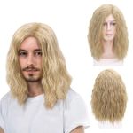 TSHAOUN Mens Blonde Wig Mid Length Curly Hair, Mens Wig for Adult, 16’’/40 cm Pop Rocking Dude Wigs for Men, Handsome Mens Cosplay Wigs for 70s 80s Fancy Dress Daily Costume Party Halloween (Blonde)