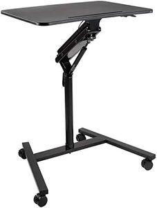 Mount-It! Mobile Standing Laptop Desk, Height Adjustable Rolling Sit Stand Workstation with Casters, 27.5 Wide with Gas Spring Lift Mechanism, Black