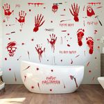 Scary Halloween Decorations - Scary Bloody Decorations Indoor Handprint Footprint Stickers Clings Decals Window Bathroom Office Floor Restroom Zombie Decorations (8 Sheets / 95Pcs)