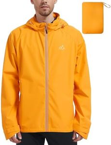 ATLASLAVA Men's Packable Rain Jackets Lightweight Waterproof Reflective Windbreaker Coat with Hood Cycling Running Golf Orange 3XL
