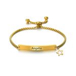 Custom Bracelets for Women Kids,Engraved Baby Bracelets, Custom Baby Name Bar id Bracelet for Newborn Baby Girls Boys Baptism First Birthday Gift 14k Gold Personalized Mother Daughter Bracelets,Adjustable Size 7"-11" (Five-pointed star)