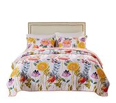 Greenland Home 100% Cotton Modern Floral Quilt Set, White, 2-Piece Twin