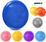 Meooeck Wobble Cushion Set Blue Balance Disc with 3 Pods4 Spiky Massage Balls Sensory Wiggle Seat Pump Inflatable Stepping Pads for Adults Kids Office Classroom Exercise Stability(Set of 8) Purple