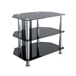 mahara Glass Corner TV Stand – Universal Black Glass TV Unit 60cm wide with Glass Shelves and Cable Management – TV Floor Stand Suitable for up to 32” TVs and Max Weight 35kg