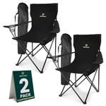 Green Haven Folding Camping Chair - Lightweight Picnic Chair with 600D Polyester & Rip Stop - Heavy Duty Steel Frame Arm Outdoor Chair w/Cup Holder - Portable Comfy Camping Chair for Adults - Black