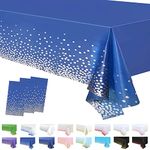 3Pack Dark Blue and Silver Dot Table Cloth Party Disposable Tablecloths,137x274cm Confetti Table Covers Rectangle Plastic Tablecloth Party for Picnic,Baby Shower,Wedding,Birthday,Christmas Table Decor