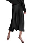 Zeagoo Women's Party Silk Skirts High Waisted Summer Black Satin Midi Dress Work Skirt Cocktail Party Skirts Black X-Large