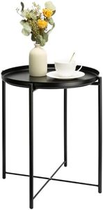 danpinera Metal Side Table, Black Side Table for Small Spaces Outdoor Patio Side Table Circle Metal Bedside Table Waterproof Removable Tray Round Accent Table for Nursery Bedroom Balcony Office Black