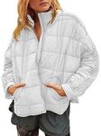 Muchpow Women's Lightweight Down Coat Long Sleeve Full Zipper Oversized Packable Short Puffer Jackets(White,Large)