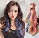 5 Pieces Natural Wave Highlight Clip In Hair Extensions, Natural Color Upgraded Synthetic Pantone Ash Grey Pink Blue Greeb Mauve Blonde Colors (E - Golden Blonde)