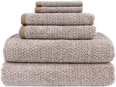 Everplush Diamond Jacquard 6 Pieces Bath Towel Set, Khaki
