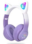 Kids Headphones,BREIS Cat Ear LED Light Up Foldable Kids Bluetooth Headphone,HD Stereo Sound Childrens Headphones Built in Microphone for PC/Phone/iPad/Study/Travel (radient Purple)