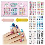 144Pcs Kids Press on Nails Children Girls Press on Short Artificial Fake Nails No fading Stable Quick Stick on Cute Pre Glue Full Cover Acrylic Nail Tip Kit Gift for Kids Nail Decoration (Candy)