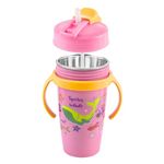 3D METRO SUPER STORE Hot & Cold Insulated Stainless Steel Double Walled 360ml BPA-Free Sippy Cup Anti-Spill Soft Silicone Spout Baby Sipper Water Bottle with Straw and Side Handle for Kids (Pink)