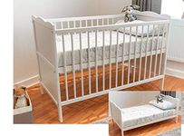 White Wood Baby Cot Bed and Baby Bed Cot Mattress Converts into a Junior Toddler Bed, 3 Possition Mattress Base