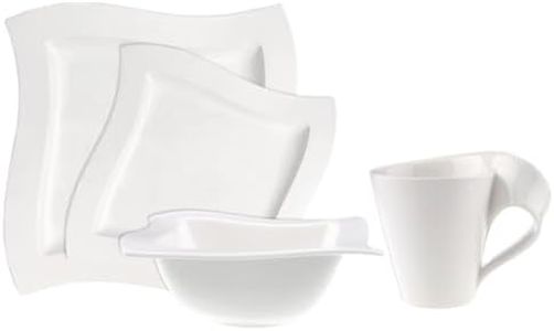 Villeroy & Boch New Wave 4-Piece Place Setting Dinner, Salad Plate, Bowl, and Mug – Premium Porcelain, Set of (Variable), Dinnerware, White