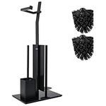 Smartpeas Toilet Roll Holder - Black - Toilet Paper Holder - Stainless Steel Chrome Plated Free Standing with Glass Base - Size 32x20x70 cm - Plus: 1+2 Extra Toilet Brush Heads For Exchange