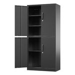 LISSIMO 71’’ Metal Storage Cabinet, Lockable File Cabinet Garage Tool Cabinet with Lockable Doors and Adjustable Shelves, Steel Heavy Duty File Cabinet for Garage, Home, Office