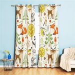 Koudi Animals Blackout Curtain Cartoon Bird Fox Elk and Trees Printed Cute Window Curtain for Boys Girls Room, Toy Room, Nursery, 2 Panels, 52 x 63 Inch