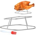 Durable Stainless Steel Chicken&Turkey Roasting Rack with Brush, 2 in 1 Rhombus Chicken Rack, Slope Designed for All-Around Airflow, Quick Heat Absorption,Keep Meat Moist and Juicy, Easy to Use&Clean