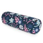 Yoga Studio Organic Buckwheat Designed Bolster - 23cm x 61cm Buckwheat Yoga Bolster with Blue Flowers, Lightweight Bolster, Organic Cotton Cover