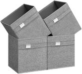 SONGMICS Storage Cubes, Set of 4 Cube Storage Bins, 10.2 x 10.2 x 11 Inches, 2 Handles, Oxford Fabric and Linen-Look Fabric, Easy to Clean, Foldable, Metal Label Holders, Dove Gray UROB226G04