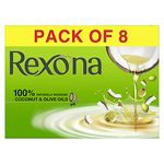 Rexona Coconut and Olive Oil Bath Soaps For Silky Smooth Skin, 150 g (Pack of 8) - Moisturizing Body Soaps for Bath with Natural Ingredients