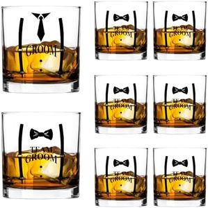 LADY&HOME Groom and Groomsmen Whiskey Glasses Set of 8,11oz Whiskey Rock Gift Glass for Bachelor Party Decorations Favors or Groomsmen Gifts(Team Groom)