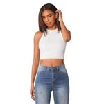 GLARE & BLAIR Solid Round Neck Sleeveless Ribbed Tank Slim Fit Crop Top For Women (Medium, White)