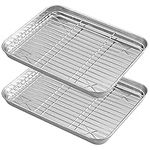 Jetisva Stainless Steel Baking Trays Non Stick Baking Trays for Oven [2 Sheet + 2 Rack] Large Stainless Wire Sheet Pan with Cooling Rack for Bread/Biscuits/Meat Cooking (17 * 23cm)