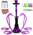 22" Hookah Set with Everything,Premium Hookah Shisha set,Up to 4 Persons Hookah Complete Set with 100 Disposable Tips,50 Pre-Punched Aluminum Foil,20 Coals(PURPLE)