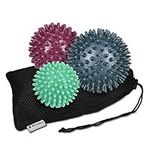 Navaris Spiky Massage Balls - Set of 3 - Hedgehog Balls for Self Massage - 2x Medium-Hard & 1x Harder Ball - Bumpy Massager Balls - 3 Sizes