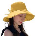 AMOVO Women Sun Hat Wide Brim Sun Visor UV Protection Bucket Hat Breathable Summer Beach Hats Floppy Hats Fishing Gardening (Beach Hat, Yellow)