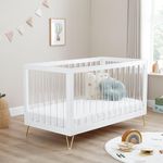 Babymore Kimi XL Acrylic Cot Bed White - 2 Acrylic Style Toddler Rails, Baby Cot Bed With Teething Rail, Convertible to Toddler Bed & Day Bed, 3 Adjustable Mattress Base Positions | Up to 5 Years