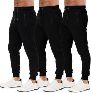 ALL IN SWEATS 3 Pack Fleece Black Joggers for Men - Workout Mens Sweatpants with Zipper Pockets & Drawstring - Active Sweat Pants for Gym, Workout, Jogging (S)
