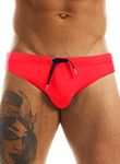 MIZOK Men's Swimwear Bikini Swimming Briefs Drawstring Swimsuits Board Surf Shorts Trunks Red L