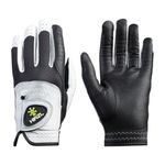 HIRZL Trust Control 2.0 Golf Gloves, All Weather Mens Golf Glove, White/Black, Kangaroo Leather Palm, Cabretta Leather Backhand, Trusted by Pro’s, Sweat Free, Ultimate Grip, Cadet L, Worn on Left Hand