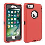 CAFEWICH for iPhone 6/6S Case Heavy Duty Shockproof High Impact Tough Rugged Hybrid Rubber Triple Defender Protective Anti-Shock Silicone Mobile Phone Cover for iPhone 6/6S 4.7"(Red Black)