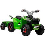 HOMCOM Electric Quad Bike, 6V Kids Ride On All-Terrain with Back Trailer for Ages 18-36 Months - Green