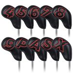 CRAFTSMAN GOLF Magnetic Closure Classic Black Leather Iron Headcover Covers Set 10pcs with Red No. on Both Sides