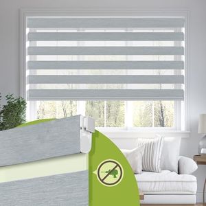 MoDanCeQ No Drill No Tools Cordless Dual Layer Zebra Blinds for Windows, Blackout Zebra Shade for Indoor Windows,Easy to Install Thermal Insulated Blinds, Light Grey, Custom Size